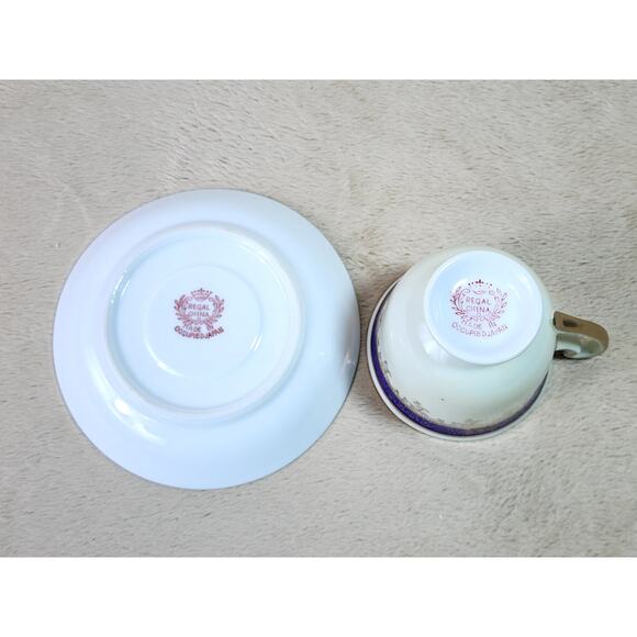Regal China Tea Cup & Saucer Blue Gold Trim 40's Porcelain Occupied Japan Vtg - Picture 13 of 15